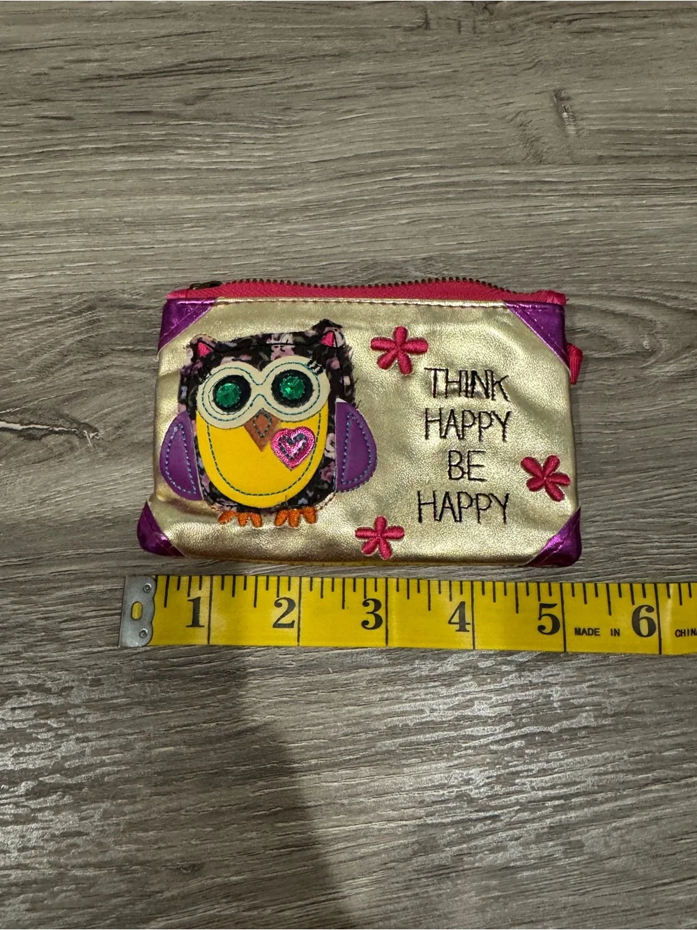 Owl Coin Purse Pouch - Think Happy Be Happy - Good Condition